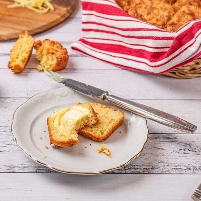 fluffy cheese keto biscuits on a plate