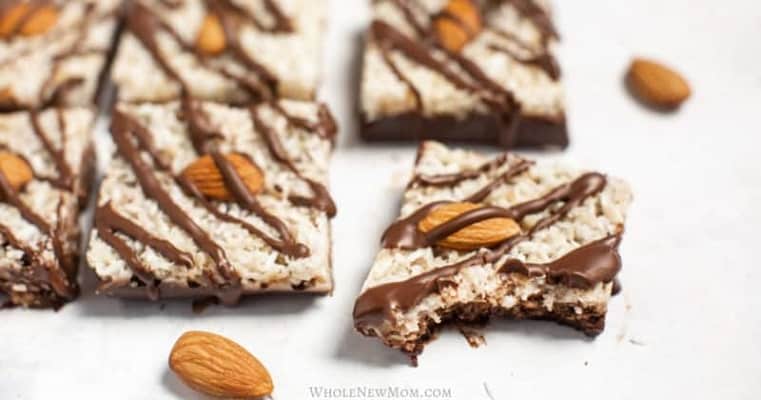 No bake almond joy bars cut into squares