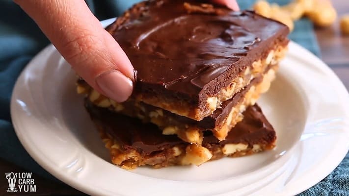 Low carb snickers candy bar on a plate