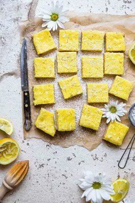 Low carb lemon bars on a cutting board