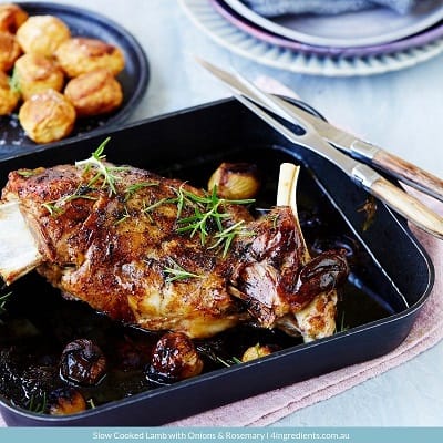 Slow cooked lamb with garlic and rosemary