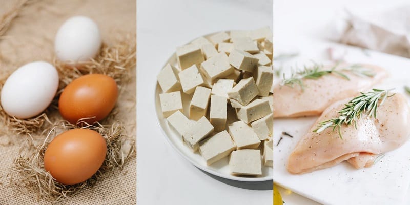 Different examples of lean protein including eggs and white meat