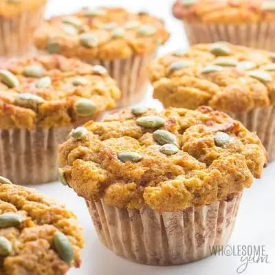 Keto pumpkin muffins 2 ways with seeds on top
