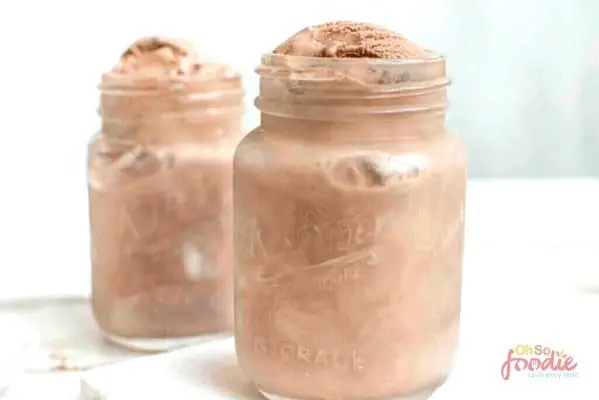 Keto mason jar chocolate ice cream in two mason jars
