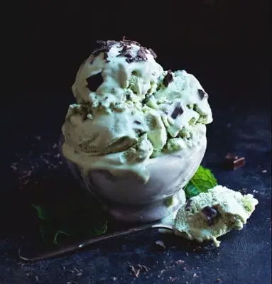 Low carb mint chocolate chip keto ice cream in a small bowl