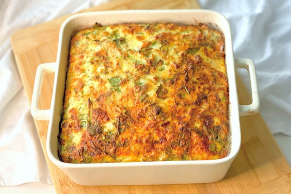 keto cottage cheese egg and sausage frittata in cooking dish