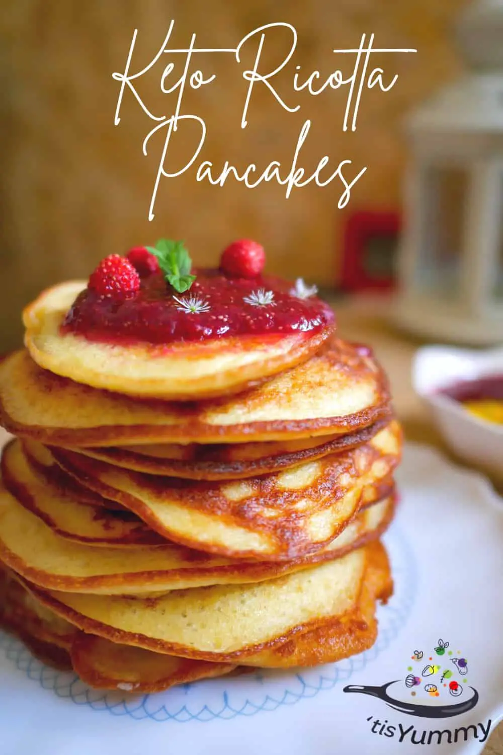 keto ricotta pancakes stylized for pinterest