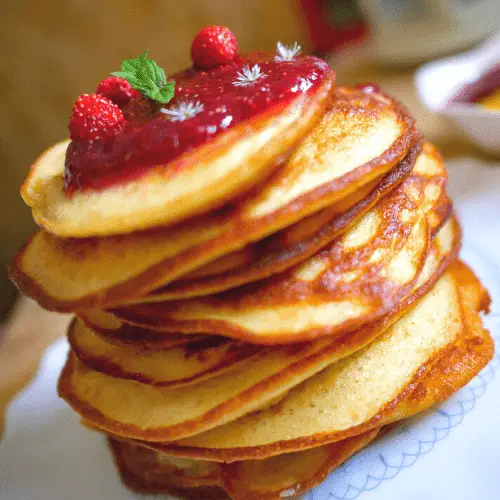 keto ricotta pancakes in a stack on a plate