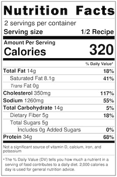 nutrition label for keto shrimp scampi and zoodles