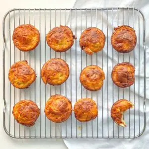 keto cottage cheese breakfast muffins on muffin rack