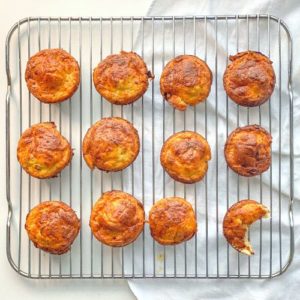 keto cottage cheese breakfast muffins on muffin rack