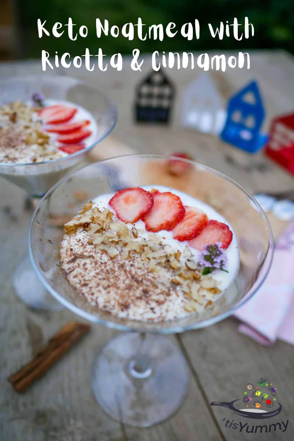 keto noatmeal with ricotta and cinnamon in a glass