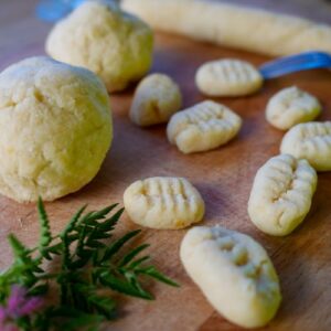 keto ricotta gnocchi on a chopping board