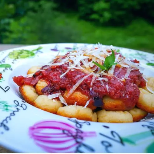 keto ricotta and tomato gnocchi in a dish