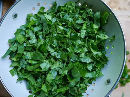 French sorrel chopped in a bowl