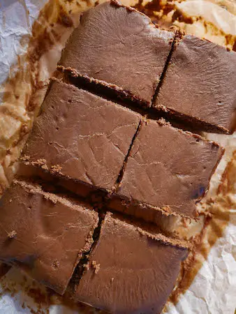 keto brownies cut up in baking tin