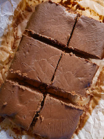 keto brownies cut up in baking tin