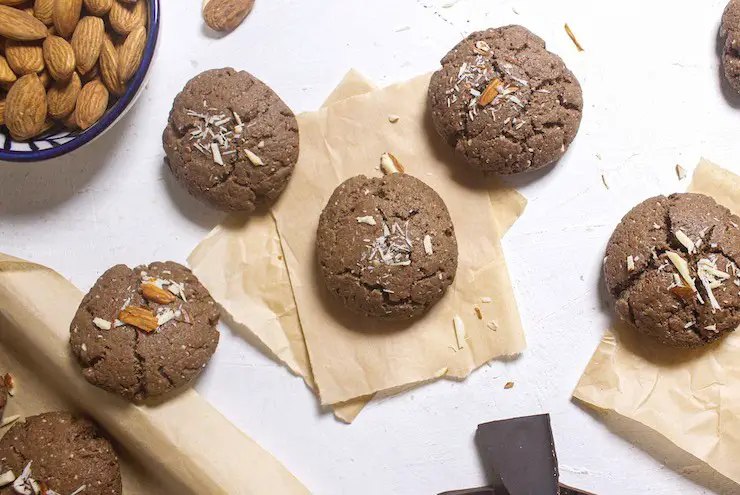 keto almond chocolate cookies sitting on a table